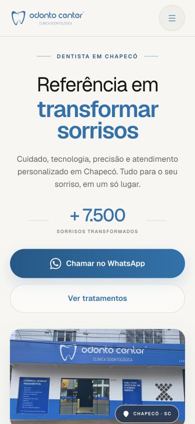 Site da Odonto Center Chapecó na versão mobile.