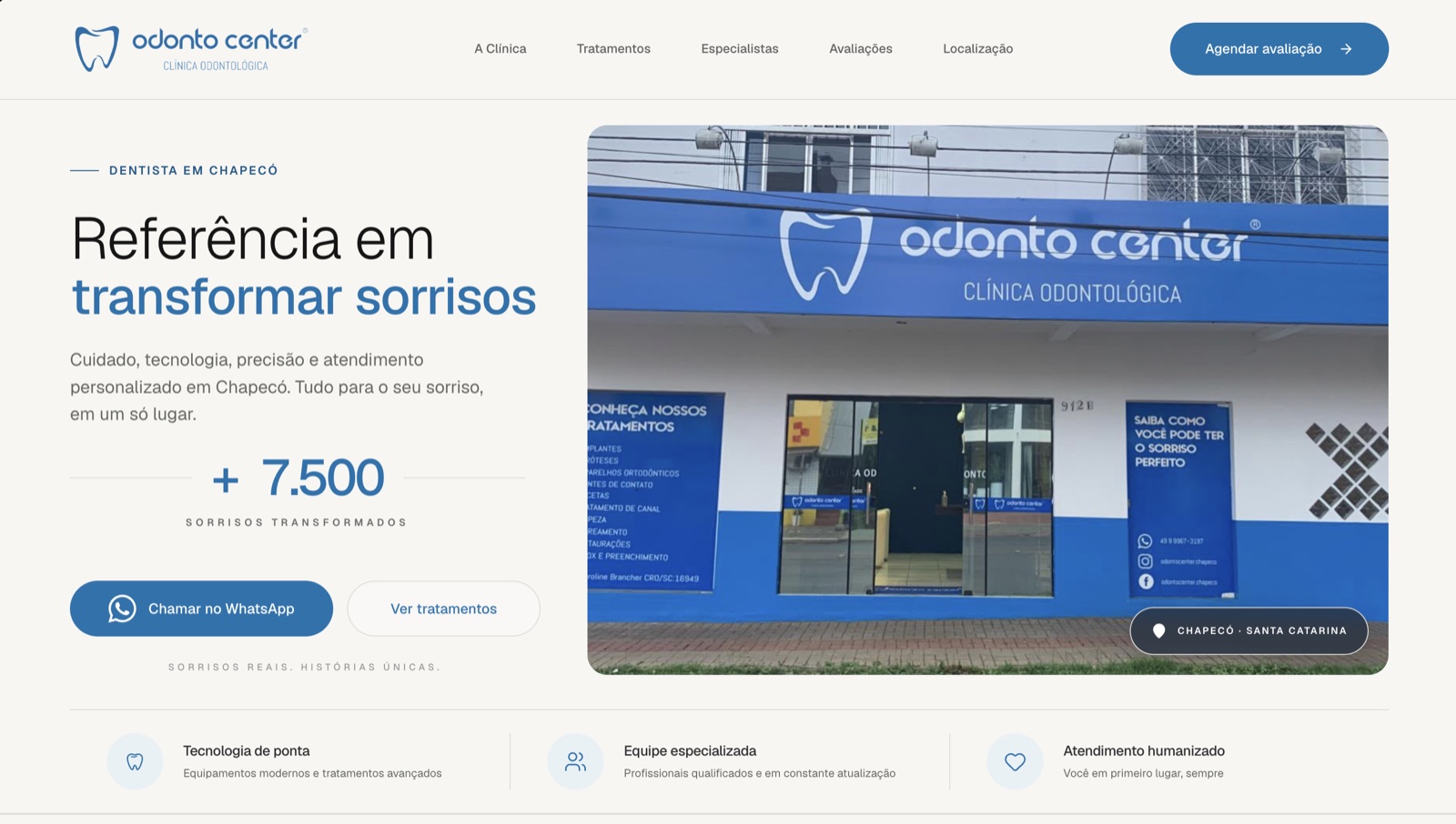 Site da Odonto Center Chapecó na versão desktop.